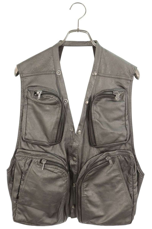 Rick Owens 25SS LBAM Lamb Leather Cargo Vest Silver Size 50