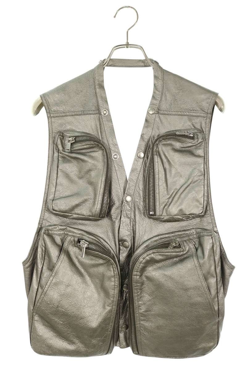 Rick Owens 25SS LBAM Leather Cargo Vest Silver Size 48