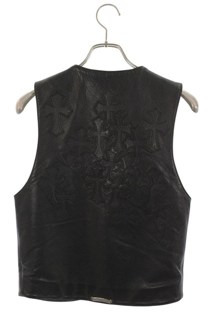 Chrome Hearts Leather Cross Patch Vest Black Size XS
