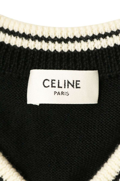 CELINE Triomphe V-Neck Wool Vest Black Size S
