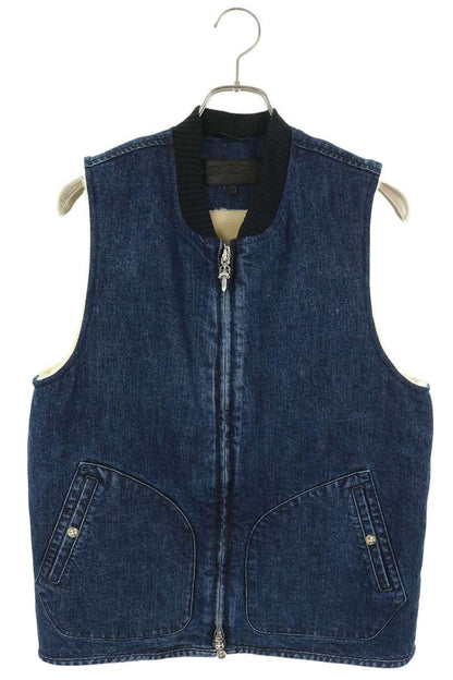 Chrome Hearts Indigo Boa Lined Denim Zip Vest Size M