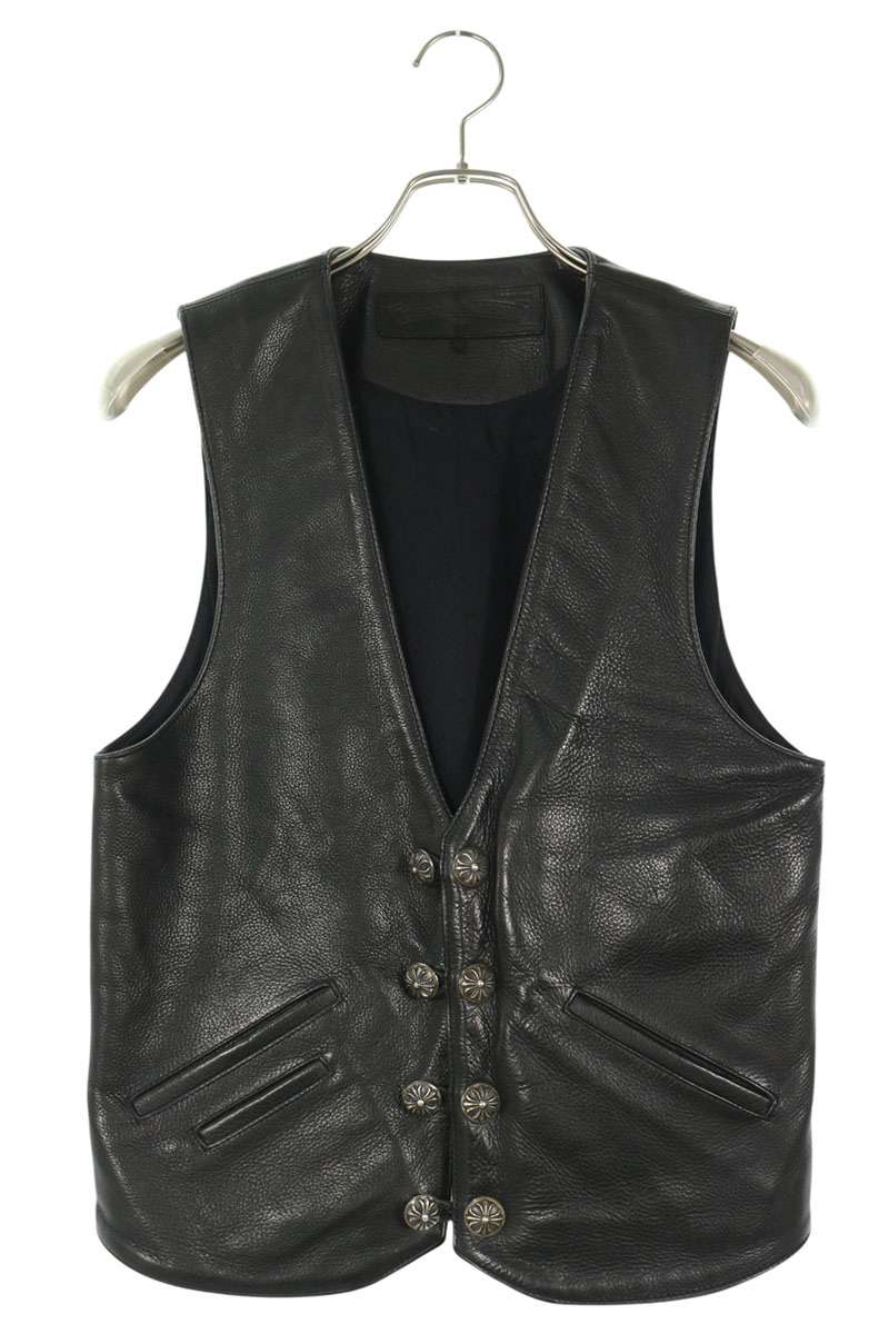 Chrome Hearts Leather Gunslinger Strap Vest Black Size S