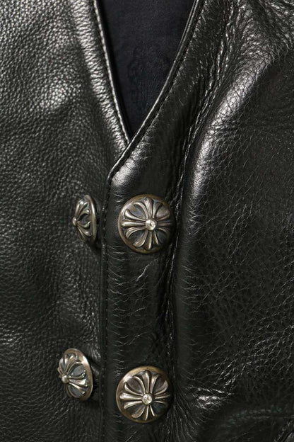 Chrome Hearts Leather Gunslinger Strap Vest Black Size S
