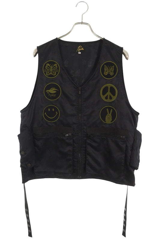 Needles Black Back Embroidered Nylon Zip Vest Size M