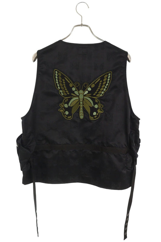Needles Black Back Embroidered Nylon Zip Vest Size M