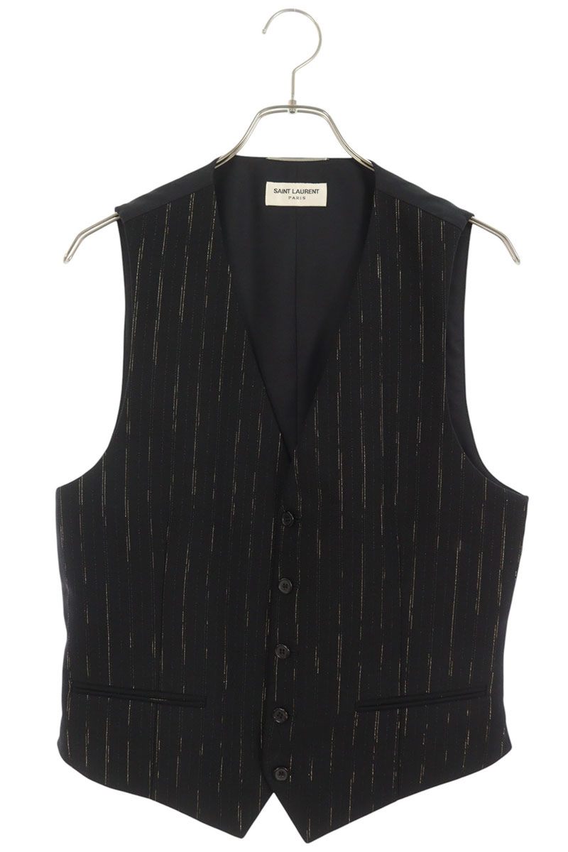 SAINT LAURENT PARIS Pinstripe Wool Vest Black/Gold Size 48