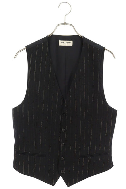 SAINT LAURENT PARIS Pinstripe Wool Vest Black/Gold Size 48