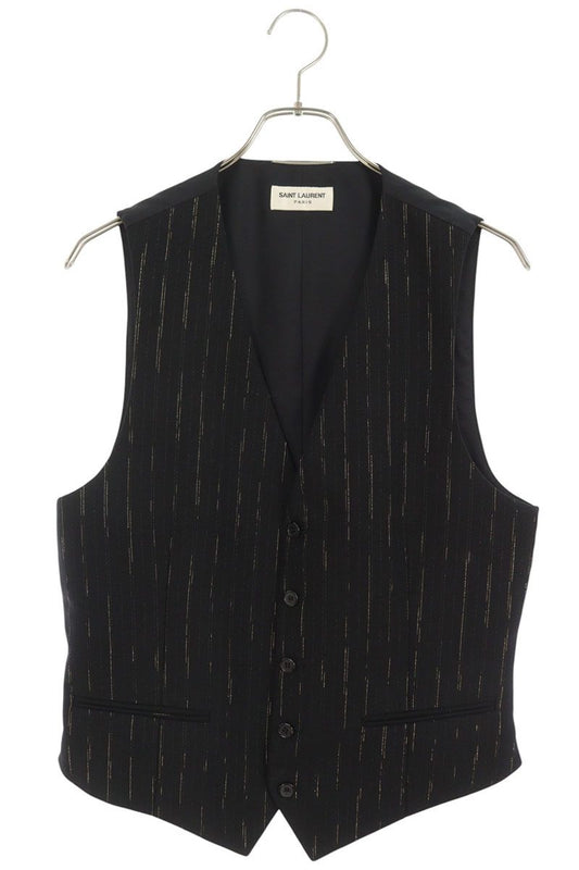 SAINT LAURENT PARIS Pinstripe Wool Vest Black/Gold Size 48