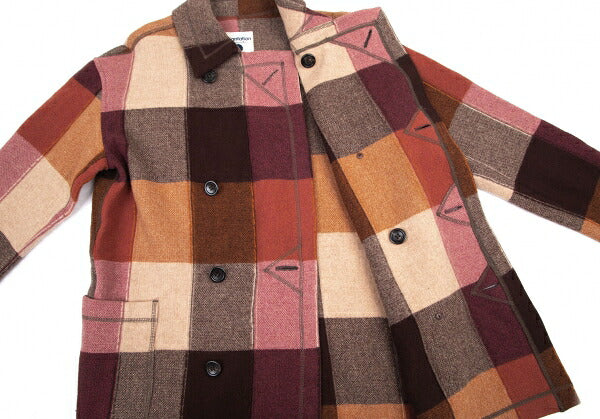 Plantation Wool Nylon Check Pea Coat Red Size M