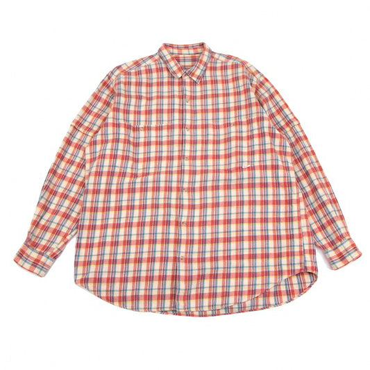 Papas Cotton Layered Sleeve Overcheck Shirt Beige Size L