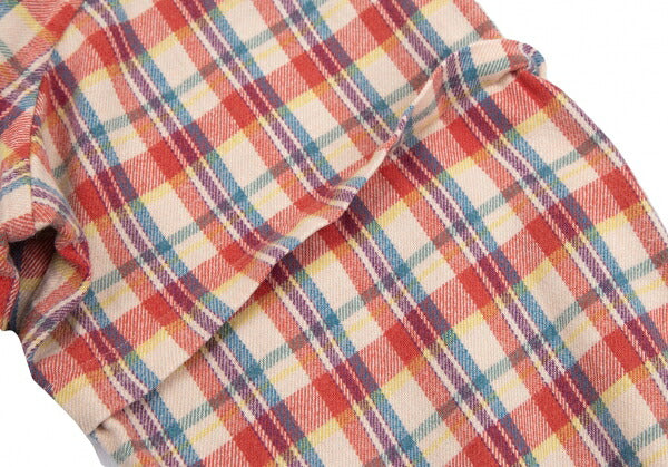Papas Cotton Layered Sleeve Overcheck Shirt Beige Size L