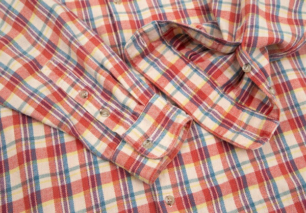 Papas Cotton Layered Sleeve Overcheck Shirt Beige Size L