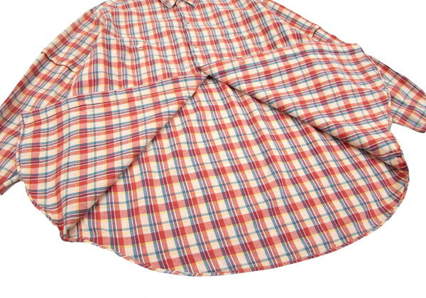 Papas Cotton Layered Sleeve Overcheck Shirt Beige Size L
