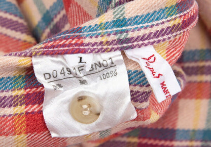 Papas Cotton Layered Sleeve Overcheck Shirt Beige Size L