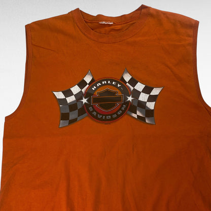 Harley Davidson 00s Sleeveless T-Shirt Orange Size L