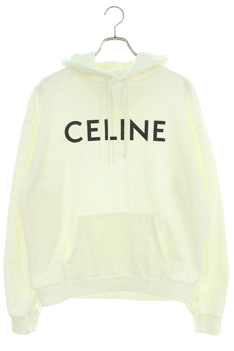 CELINE Classic Logo Loose Pullover Hoodie White Size XL