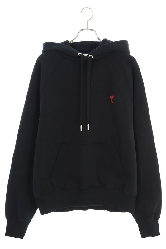 AMI Logo Embroidered Pullover Hoodie Black x Red Size L