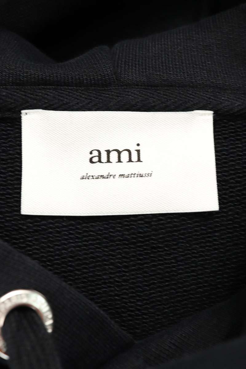 AMI Logo Embroidered Pullover Hoodie Black x Red Size L