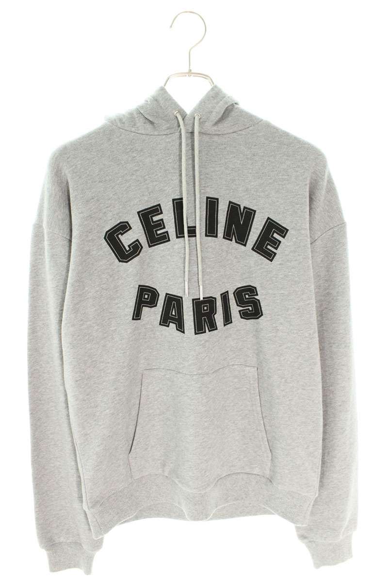 CELINE Logo Print Loose Hoodie Gray Size S
