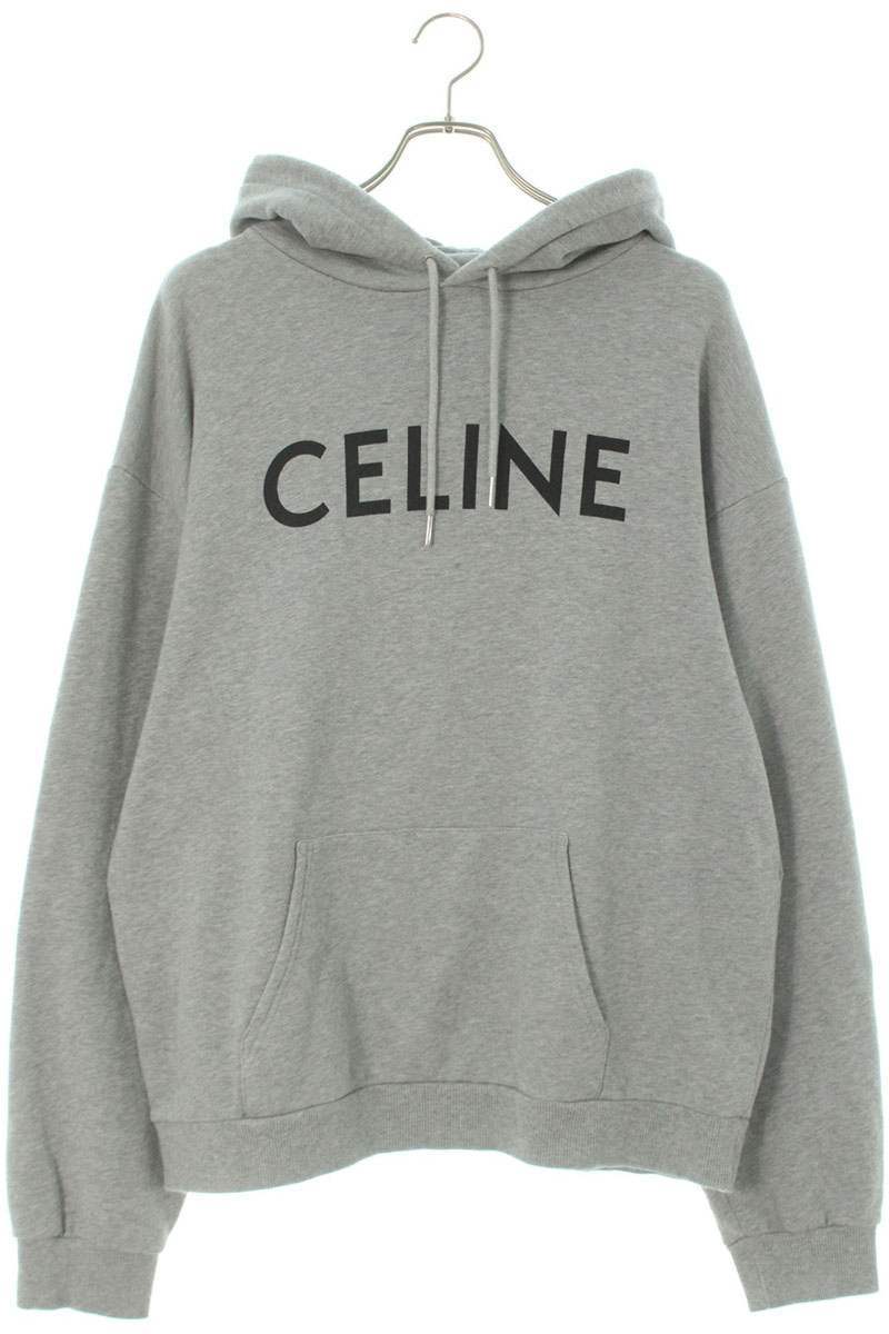 CELINE Classic Logo Loose Pullover Hoodie Gray Size XXL