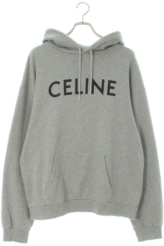CELINE Classic Logo Loose Pullover Hoodie Gray Size XXL
