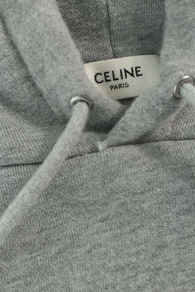 CELINE Classic Logo Loose Pullover Hoodie Gray Size XXL