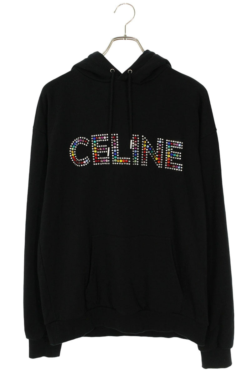 CELINE Rhinestone Logo Pullover Hoodie Black Multi Size M