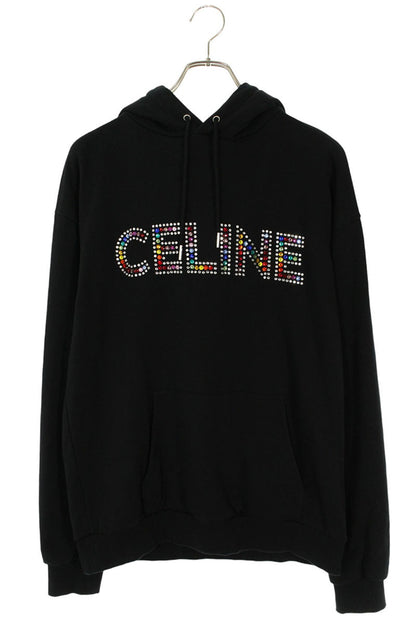 CELINE Rhinestone Logo Pullover Hoodie Black Multi Size M