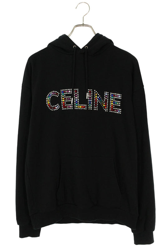 CELINE Rhinestone Logo Pullover Hoodie Black Multi Size M