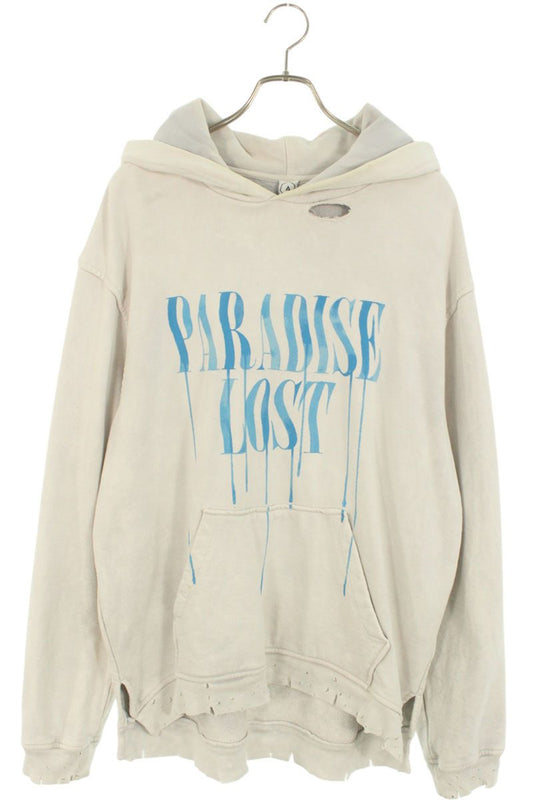 ALCHEMIST Distressed Front Logo Hoodie Light Gray Size M
