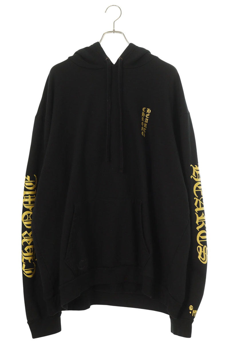 Chrome Hearts Logo Print Pullover Hoodie Black x Gold Size XXL