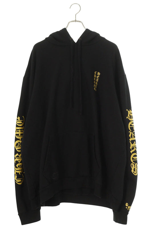 Chrome Hearts Logo Print Pullover Hoodie Black x Gold Size XXL