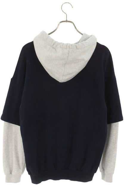 CELINE Logo Print Layered Hoodie Navy Gray Size XS