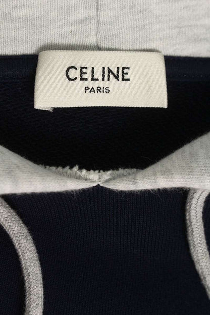 CELINE Logo Print Layered Hoodie Navy Gray Size XS