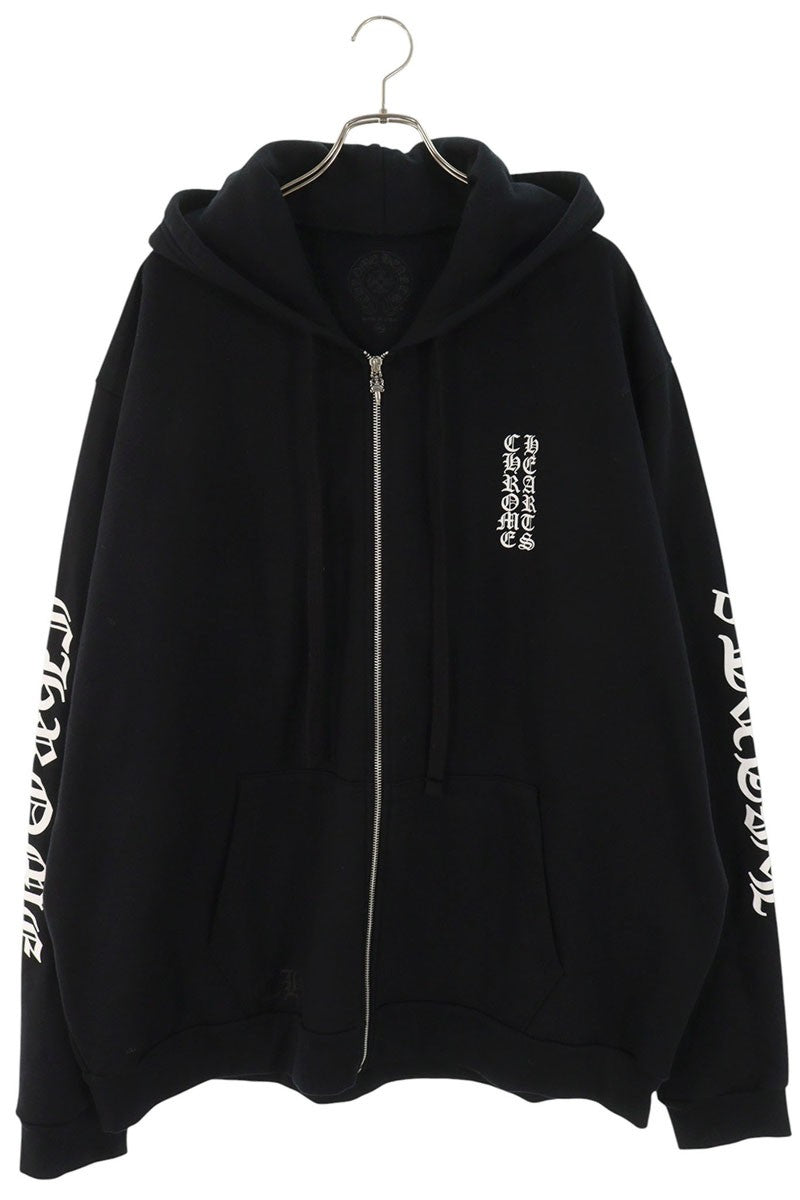 Chrome Hearts SWTSHRT HD ZIP Logo Print Up Hoodie Black x Silver Size XXL