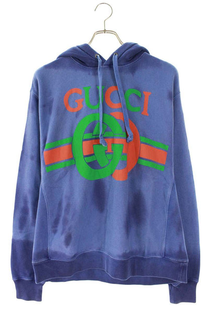 GUCCI Vintage Processed Cotton Hoodie Blue Size S