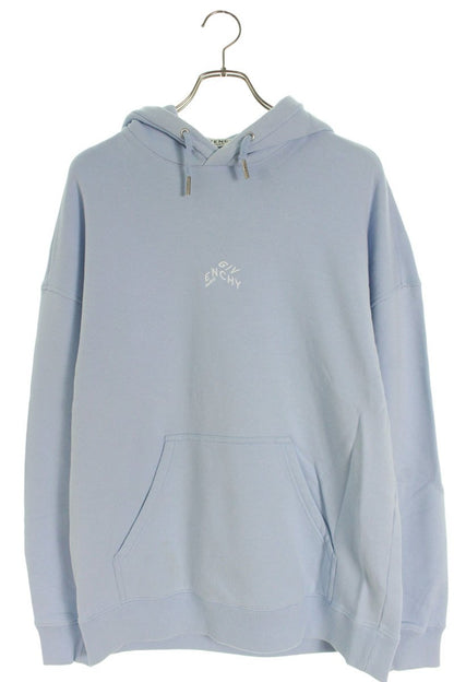 GIVENCHY Front Embroidered Logo Hoodie Light Blue Size M