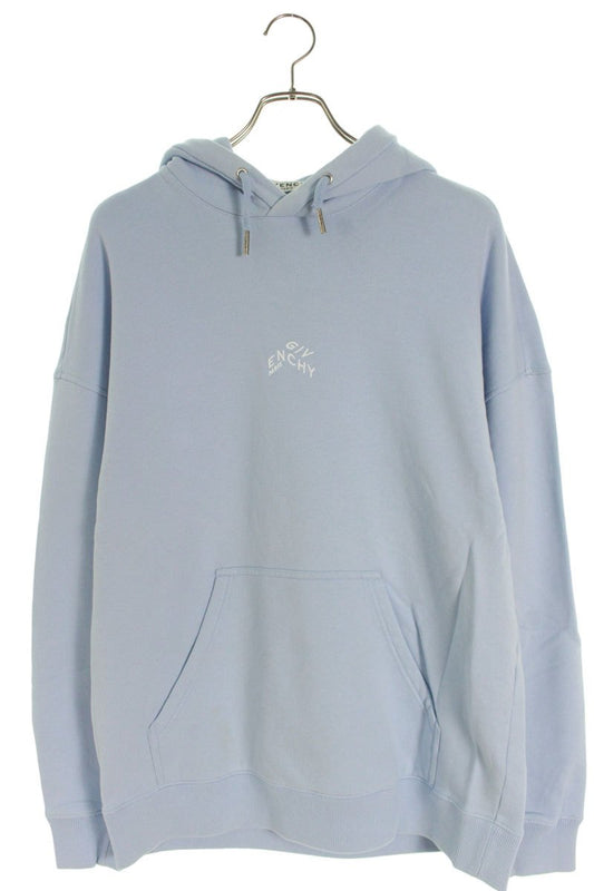 GIVENCHY Front Embroidered Logo Hoodie Light Blue Size M