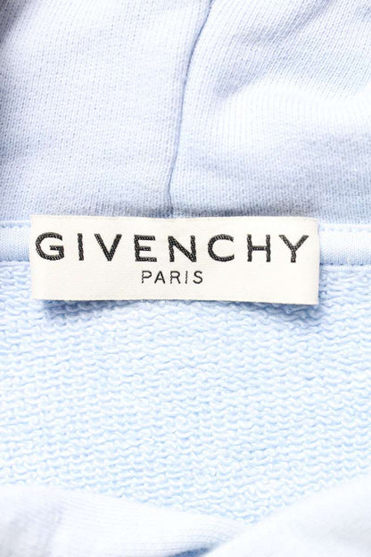 GIVENCHY Front Embroidered Logo Hoodie Light Blue Size M