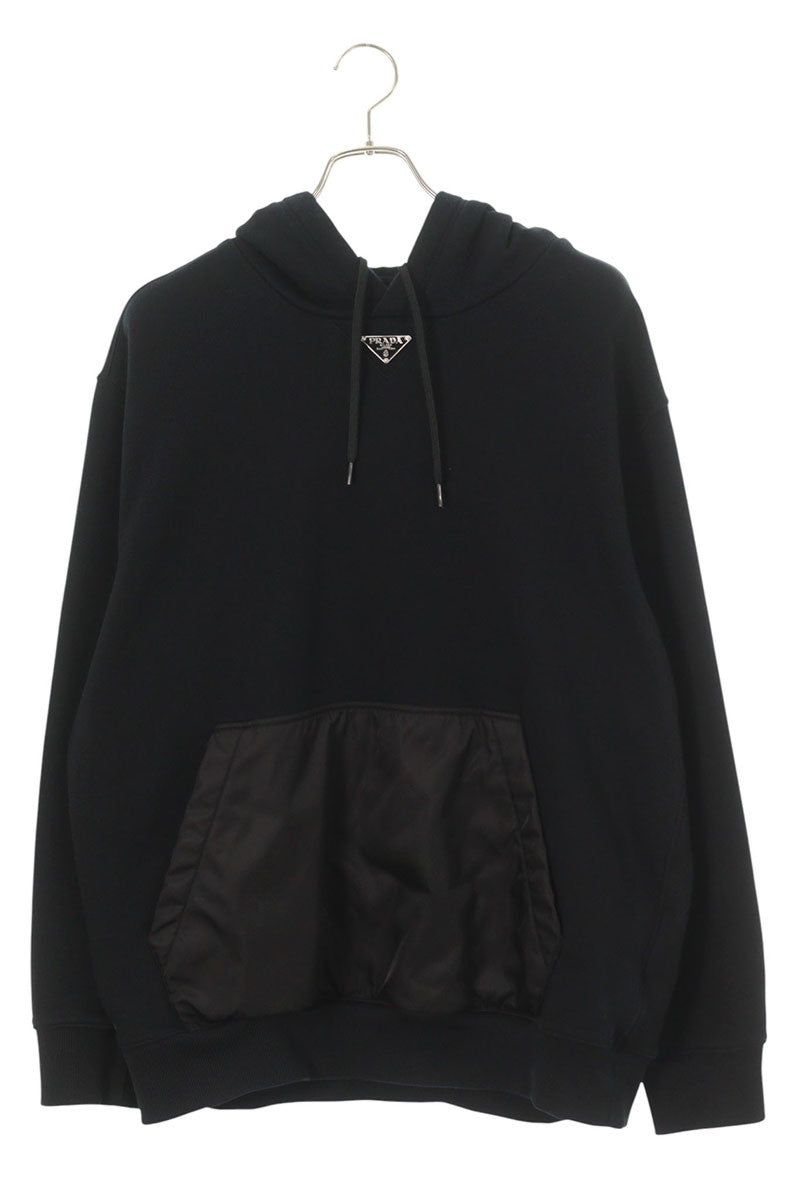 PRADA Triangle Logo Plate Nylon Panel Hoodie Black Size M