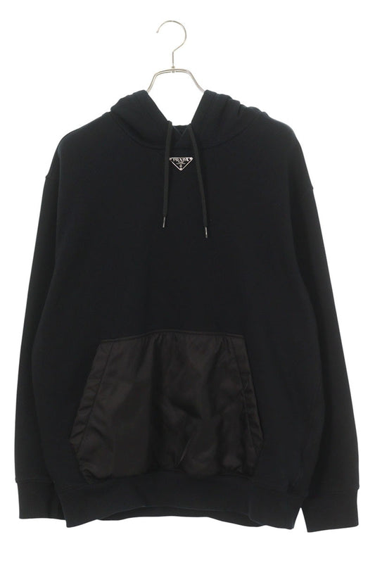PRADA Triangle Logo Plate Nylon Panel Hoodie Black Size M