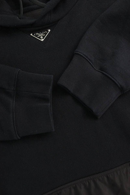 PRADA Triangle Logo Plate Nylon Panel Hoodie Black Size M