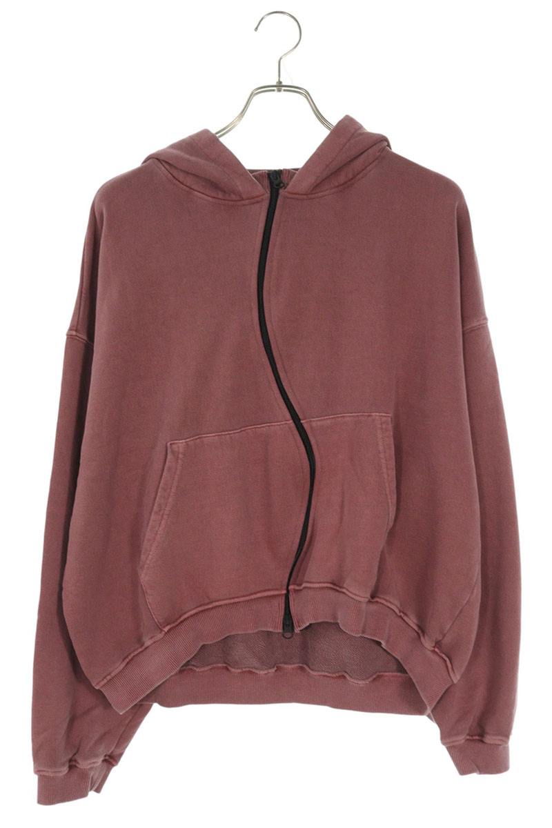 FFF POSTAL SERVICE RH Curved Zip-Up Hoodie Red Cotton Size L