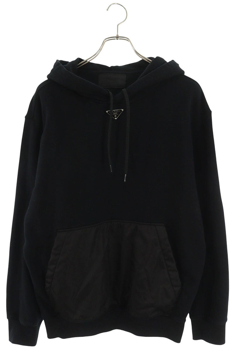 PRADA RE-NYLON Paneled Logo Pullover Hoodie Black Size XS