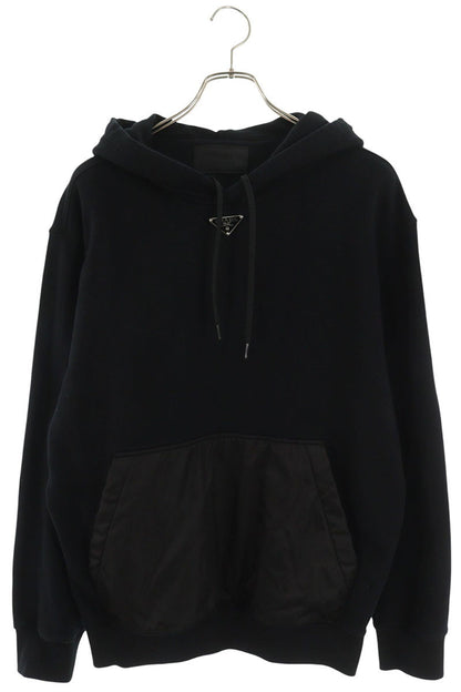 PRADA RE-NYLON Paneled Logo Pullover Hoodie Black Size XS