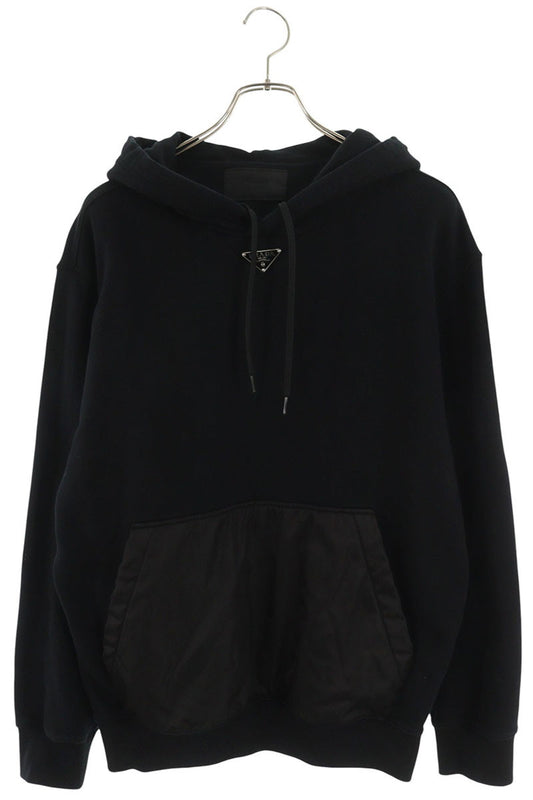 PRADA RE-NYLON Paneled Logo Pullover Hoodie Black Size XS