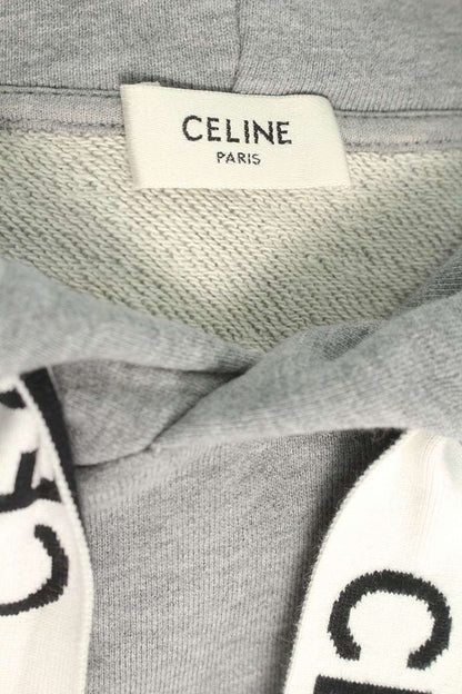 CELINE Logo Drawcord Pullover Hoodie Gray Size XS