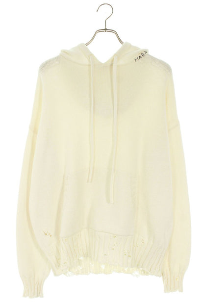 Marni 24AW Distressed Knit Hoodie White Cotton Size M