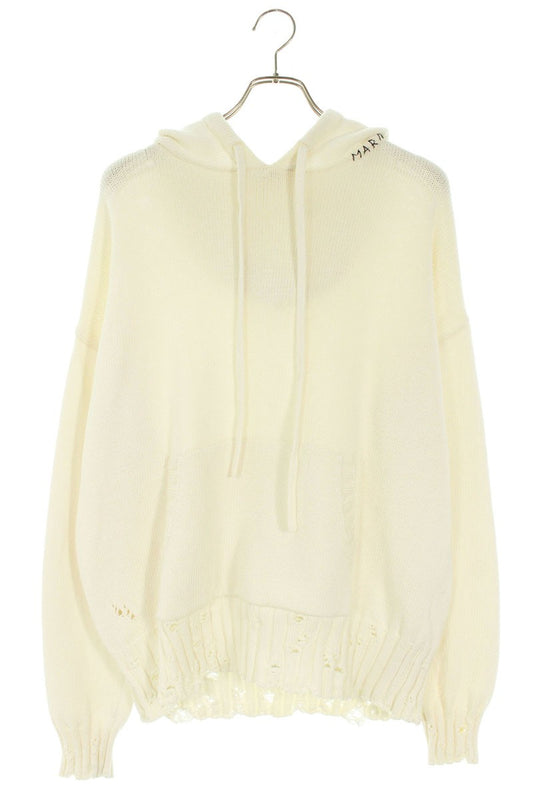 Marni 24AW Distressed Knit Hoodie White Cotton Size M