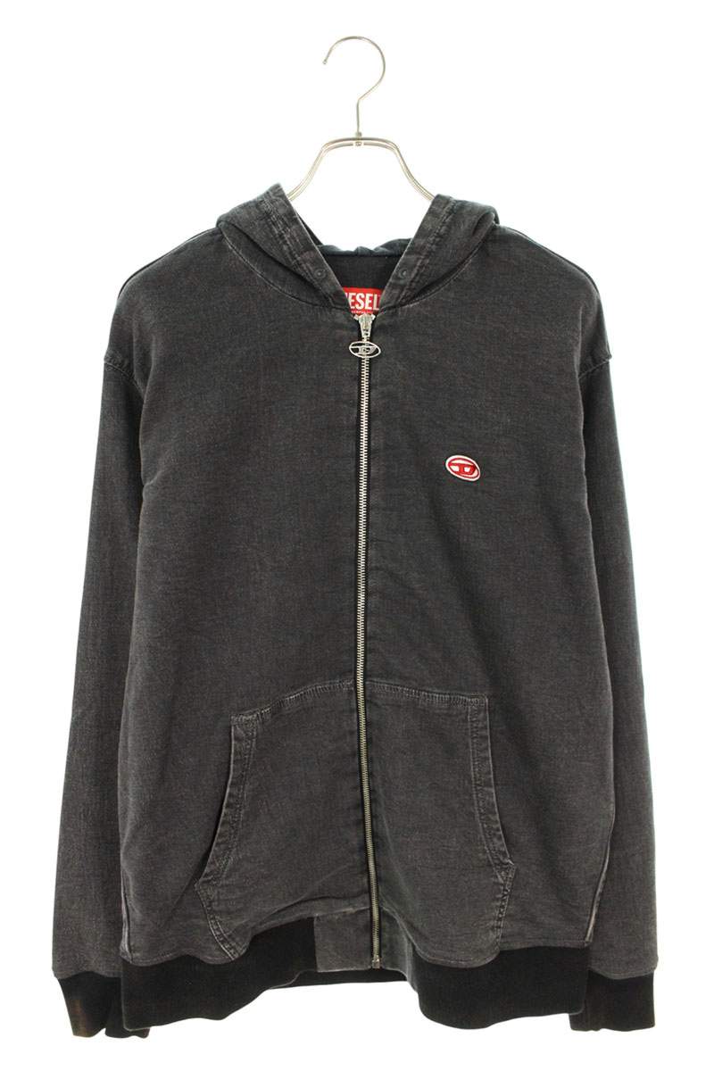 DIESEL Track Denim Zip Hoodie Black Cotton Size XL